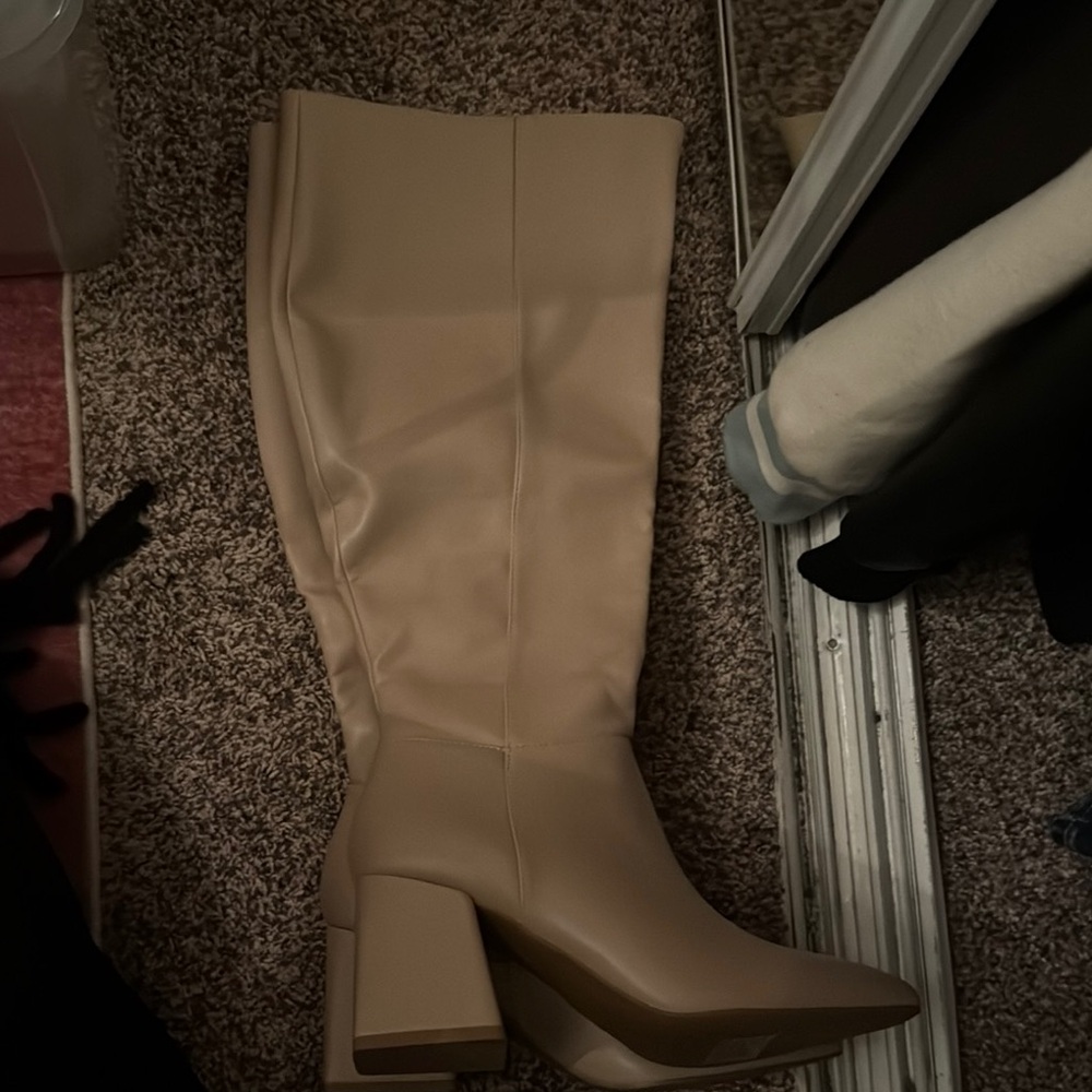 Women's Tall Block Heel Boot - Beige